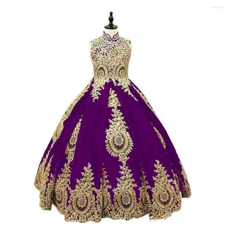 

Girl Dresses Prom Flower Girls Dress Lace High Neck With Corset Crystal Designer First Communion Pageant Gown, Blue