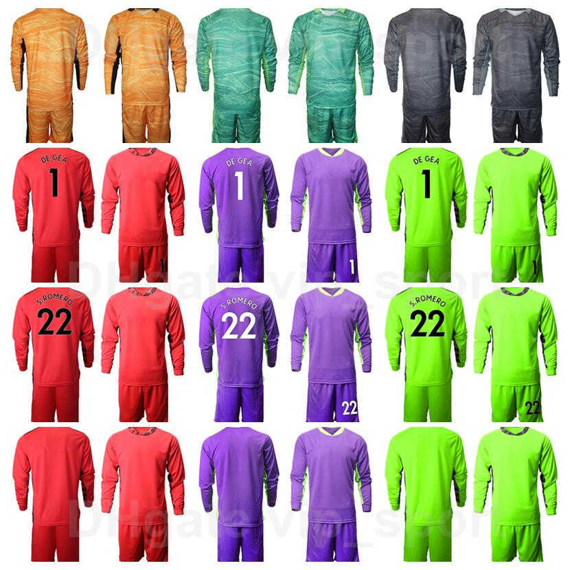 

Homme gardien de but football GK 22 Sergio Romero Jersey Sleeve Jersey Set 1 David de GEA PETER SCHMEICHEL EDWIN VAN DER SAR BALLIAIRE, Purple