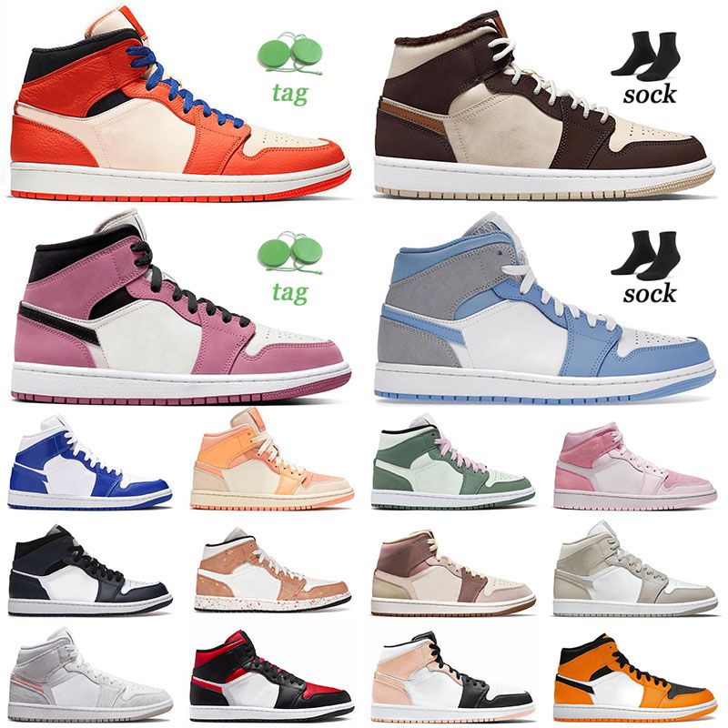 

Mens women j 1s mid basketball shoes jumpman 1 mids university blue light smoke gery arctic orange black and gym red cream dark chocolate kentucky designer j1s sneaker, C16 36-46 mid multi color