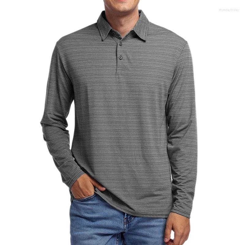 

Men' Polos Autumn Turn-down Collar Solid Color T-shirt Lapel Shirt Sports Striped Long Sleeve Anti-pilling Casual, Blue