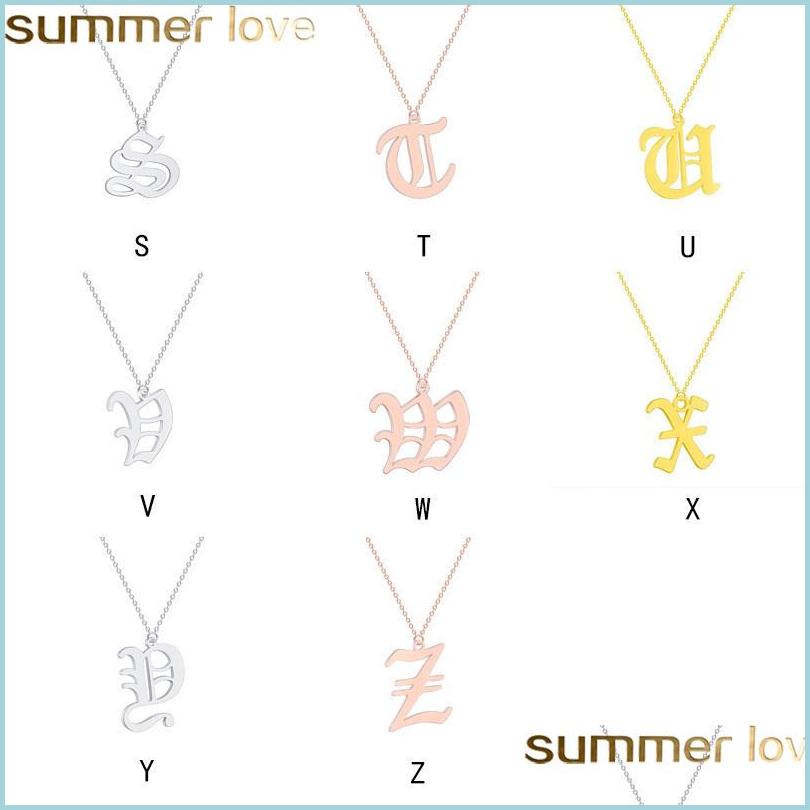 

Pendant Necklaces Fashion Old English Alphabet 26 Az Letter Pendant Necklace For Women Stainless Steel Capital Sier Gold Initial Bir Dhuam