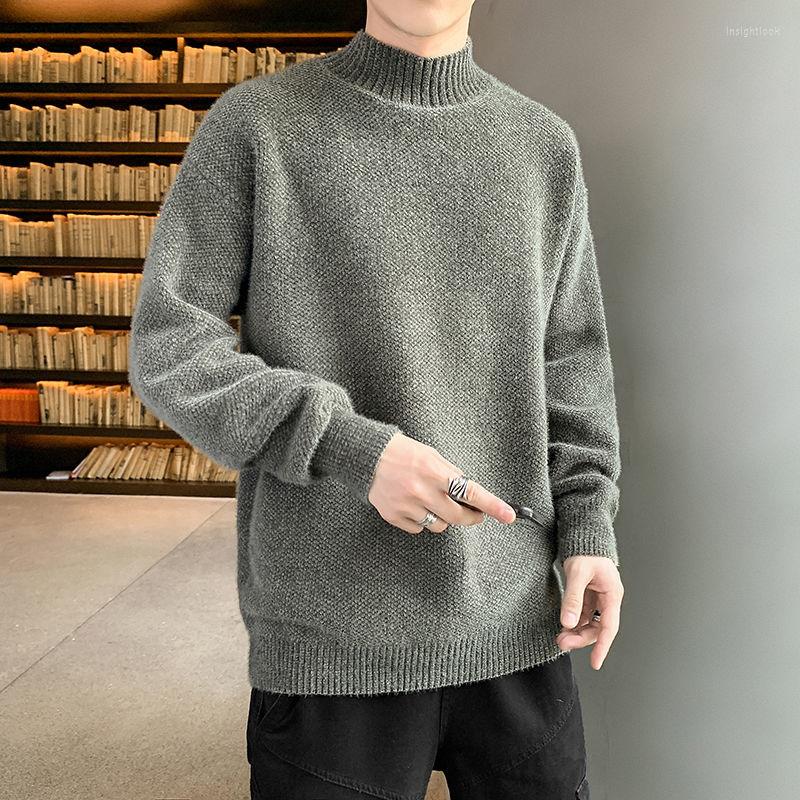 

Men's Sweaters Men 2022 Autumn Winter Long Sleeve Thick Warm Sweater Tops Male Solid Pullovers Mock Neck Knitted Q755, Khaki