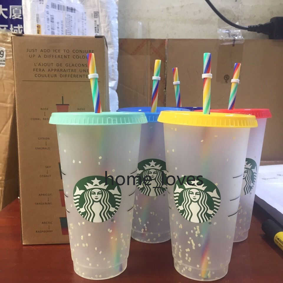 

Starbucks 710ml Color Change Tumblers Plastic Drinking Juice Cup With Lip And Straw Magic Coffee Mug Costom rainbow color changing plastic, Multi-color