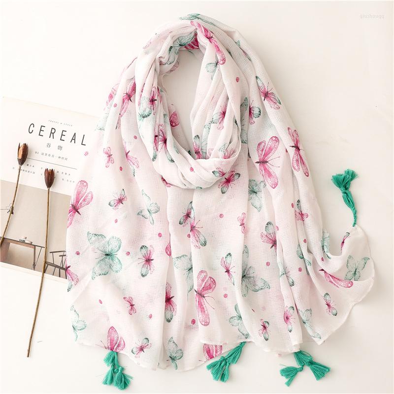 

Scarves 2022 Fashion Butterfly Pattern Tassel Scarf Shawls Soft Long Animal Head Wrap Hijab