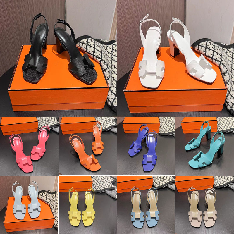

2022 designer luxury Super high Roman heels sandals classic H familys womens Leather Pure color Casual shoes ladys sexy one buckle chunky heels Hollow open toe sandal, Orange