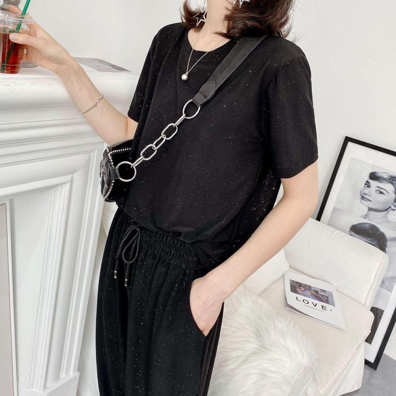 

Women's Tracksuits Women Casual All-match Slim Fashion Suit Classic Diamond Starry Sky Sparkling Loose Set 2 Piece Sets Womens Outfits, Black