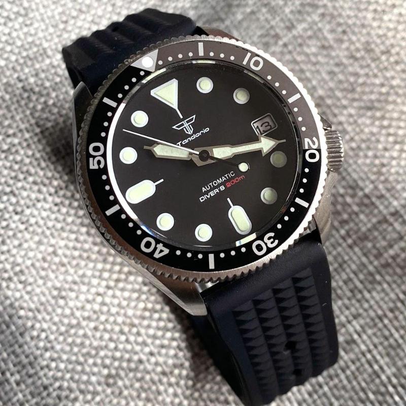 

Wristwatches 37mm Tandorio Super Luminous Wristwatch Japan NH35A Automatic Movement Diving Men's Watch 3.8 Crown, Black tandorio 2