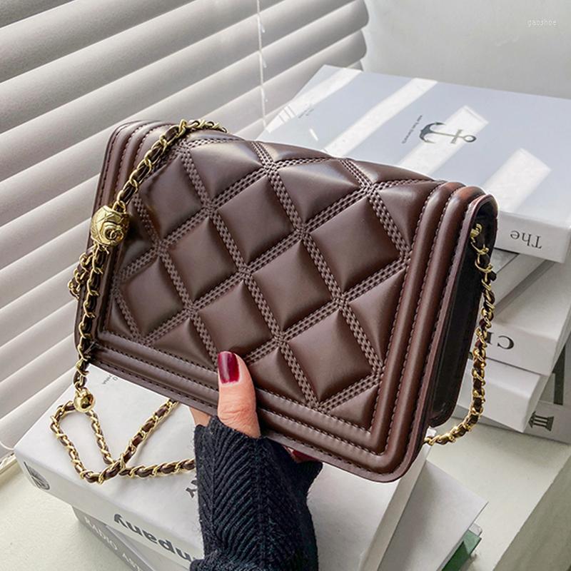 

Evening Bags Lattice Square Crossbody Bag 2022 High Quality PU Leather Women's Vintage Chain Shoulder Messenger, Black