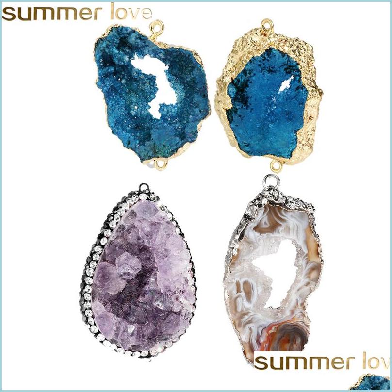 

Charms Trendy Druzy Agate Pendant Charm Natural Gemstone Irregar Mti Color With Gold Plated For Diy Jewelry Making Bracelet Drop Del Dh1Bz