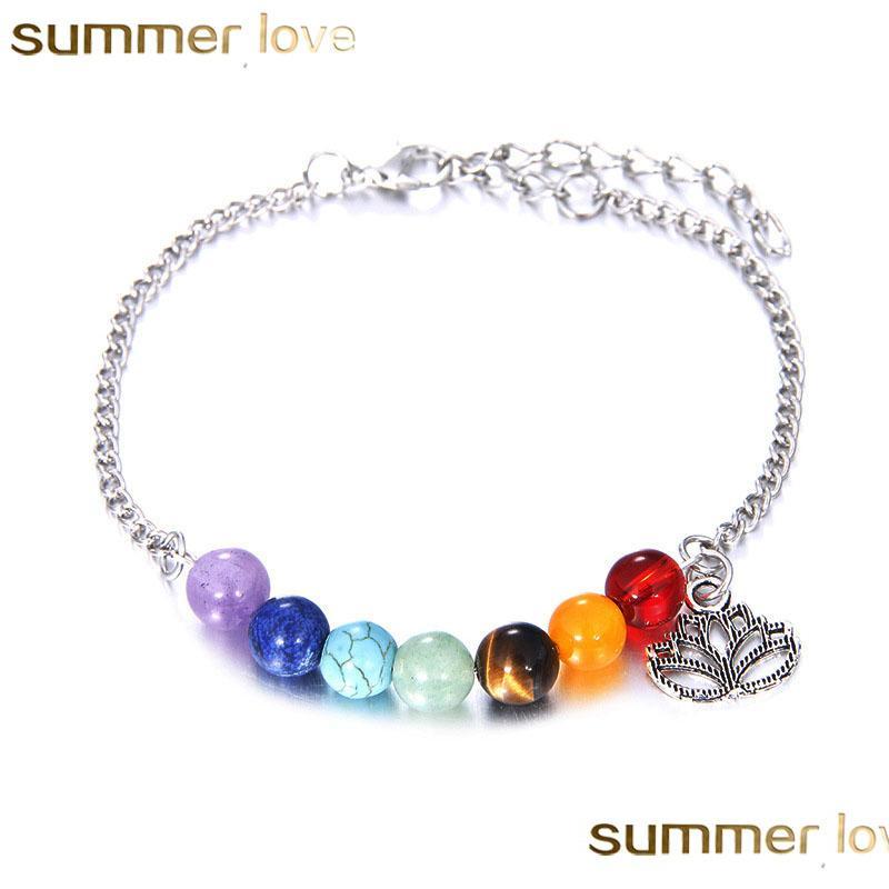 

Beaded 7 Chakras Bracelets For Women Crystal Healing Nce Beads Nature Stone Lotus Charms Yoga Wholesale Jewelry Drop Delivery Dh7K0