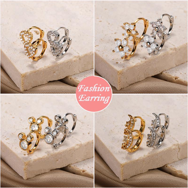 

Hoop Earrings Fashion Gold Sliver Stainless Steel Earring With Stone For Women Matching Jewlery Gifts Accessories