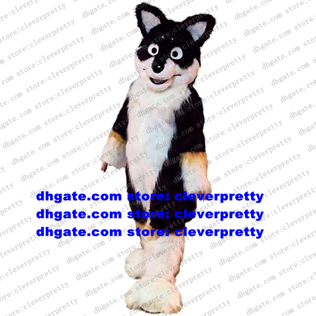 

Black White Long Fur Furry Wolf Mascot Costume Fox Husky Dog Fursuit ALASKAN Adult Cartoon Suit Clothing Sports Events zx669, As in photos