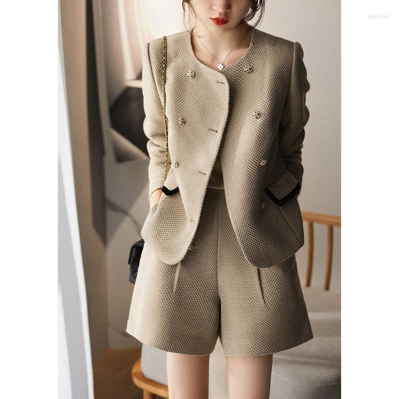 

Women's Tracksuits 2 Piece Outfits Winter Wide Leg Shorts Sets Vintage OL Style O Neck Tweed Jacket Women Elegant Plaid Coat Suits, 2set