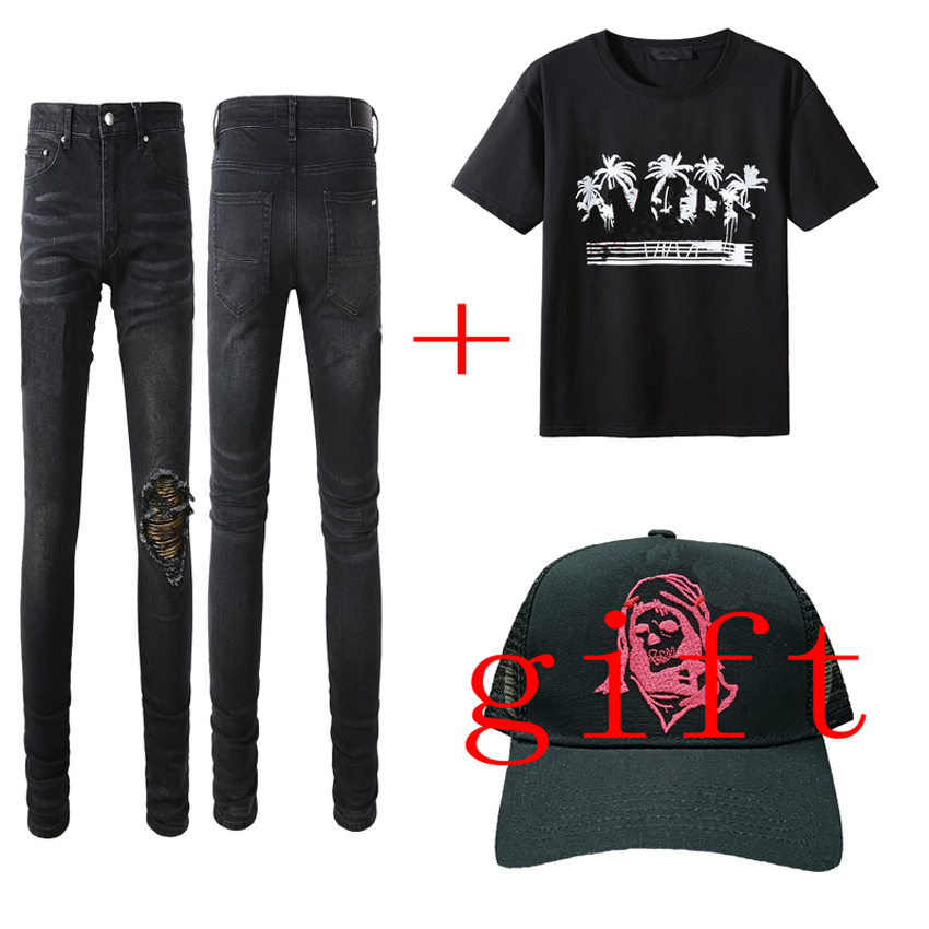 

Straight leg jeans men jeans fashion t shirt jean & tshirt hat Light Pattern slim motorcycle biker hip hop pants luxury couples street clothing black white blue 14 style