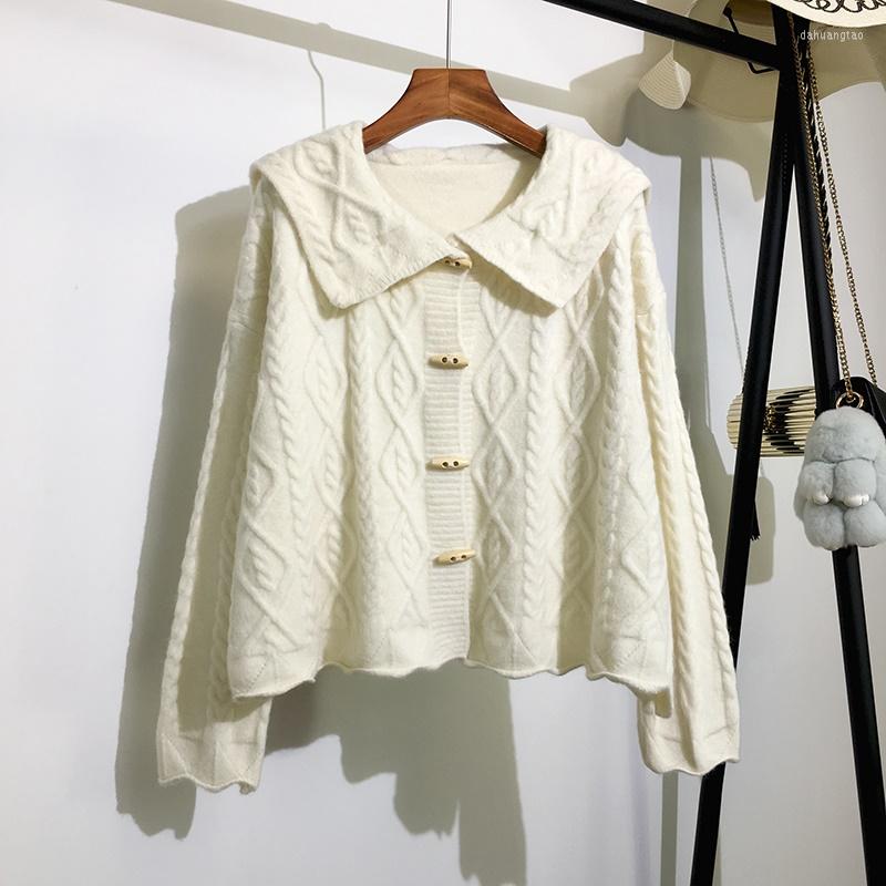 

Women's Knits Vintage Sweater Woman 2022 Autumn Preppy Style Cardigan Knitted Ladies Sweaters Loose Oversize Horn Button Tops 5580