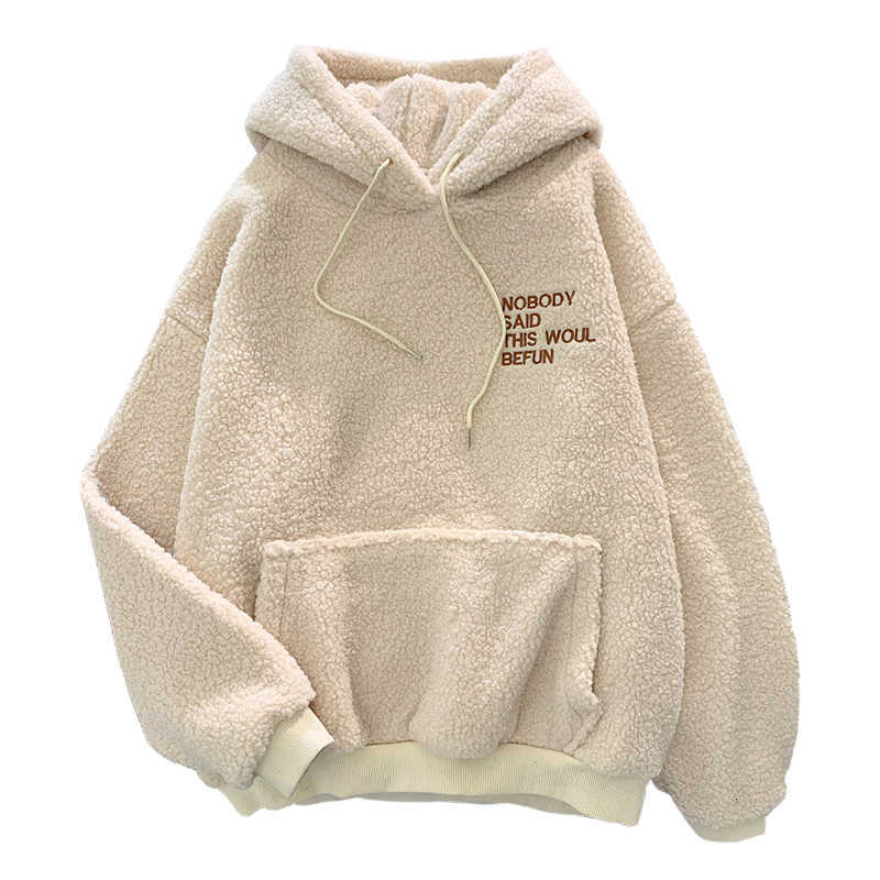 

Winter Plus Velvet Thickening Fashion Letter Embroidery Harajuku Women Sweatshirts Pocket Loose Casual Lamb Fleece Warm Hoodies, Ws05