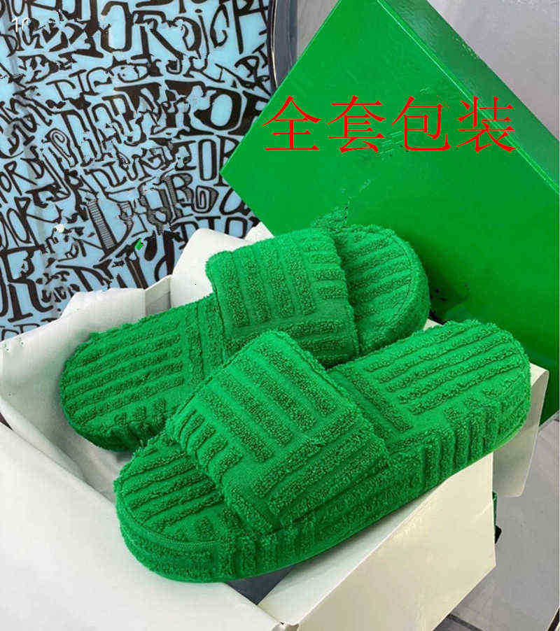 

Woolen b Green Slippers Women's Towel Wear Thick Bottomed Muffin Line