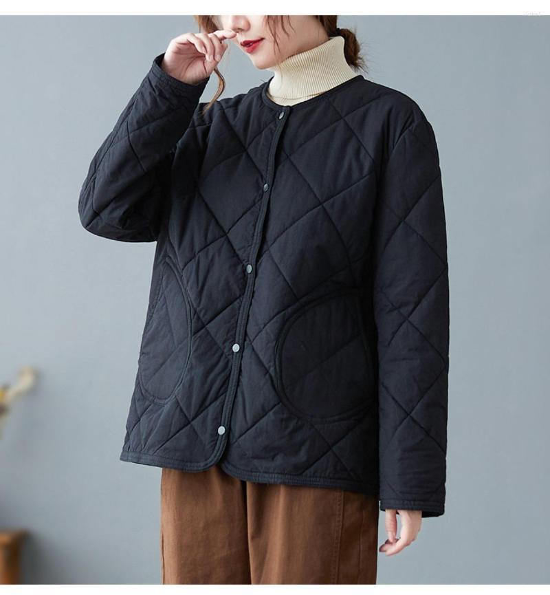 

Women's Jackets Army Green Khaki Women Cotton-Padded Coats Autumn Winter Thicken Warm Outwear Vintage Female Lady Parkas Pockets O-Neck, Black