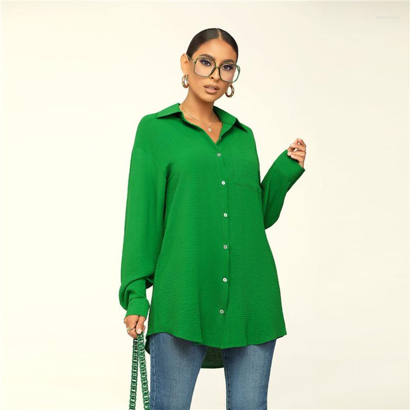 

Women' Blouses Women Fashion Shirt Spring Workplace Business British Style Lapel Long Sleeve Stitching Pocket Solid Color, Green
