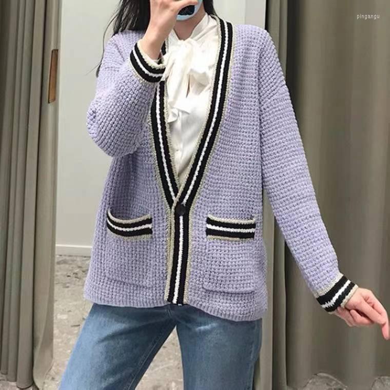 

Women' Knits 2022 Spring And Summer Women' V-neck Single-breasted Loose College Style Sweater A00190, Photo color