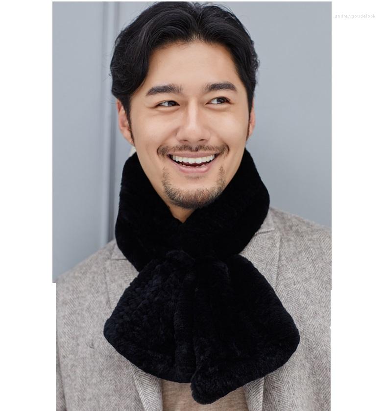 

Scarves Men's Real Rex Fur Scarf Unisex Winter Warm Neckerchief Wraps Fashion Fish Tail Black