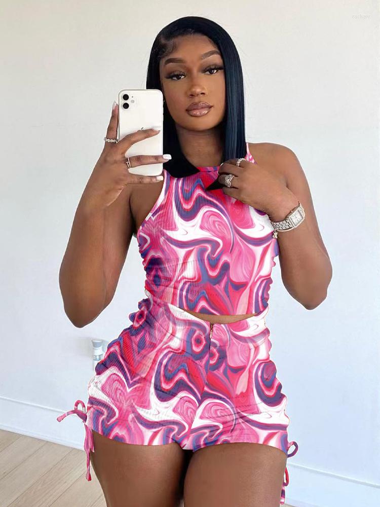 

Women' Tracksuits Two Piece Set Women Printed Outfits Sexy Sleeveless Crop Top High Waist Mini Shorts 2022 Summer Harajuku Fairy Grunge, Green