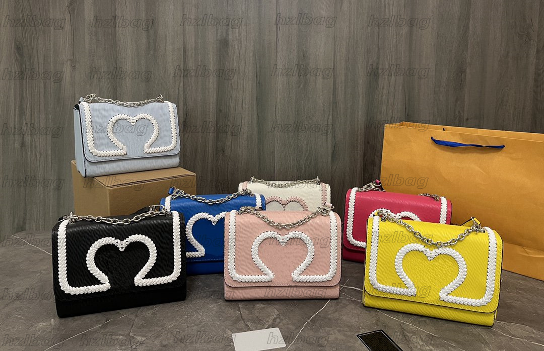 

22s TWIST Chain Crossbody Bags Twist-lock Epi Flap Tote Bag Designer Womens Luxurious Handbag Leather Crochet Hearts Shoulder Bag, Color 01