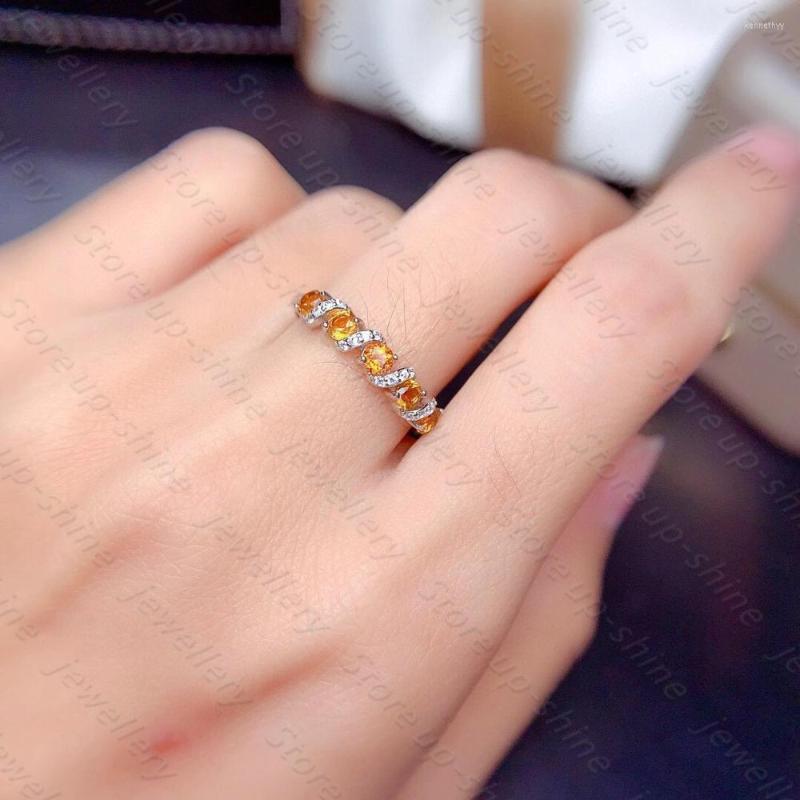 

Cluster Rings Style Natural Citrine Ring 925 Silver Women's Engagement Shiny Atmosphere