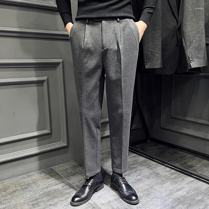 

Men's Suits Winter Men's Thick Mud Slim Pants Fashionable Business Stretch Casual Large Size Polyester Fabric, Black