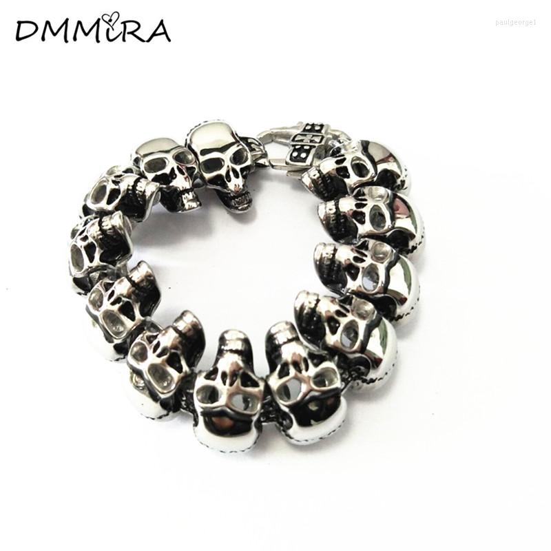 

Charm Bracelets High Quatity Fashion Punk Cool Men's Skeleton Chain Bracelet Retro Color Stainless Steel Many Skull Jewelry