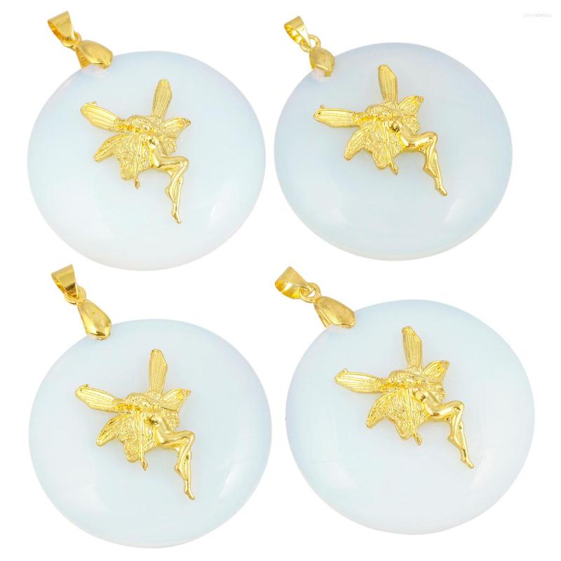 

Pendant Necklaces TUMBEELLUWA Healing Stone Beads Opalite Round Crystal Gold Color Fairy Diy Jewelry For Women