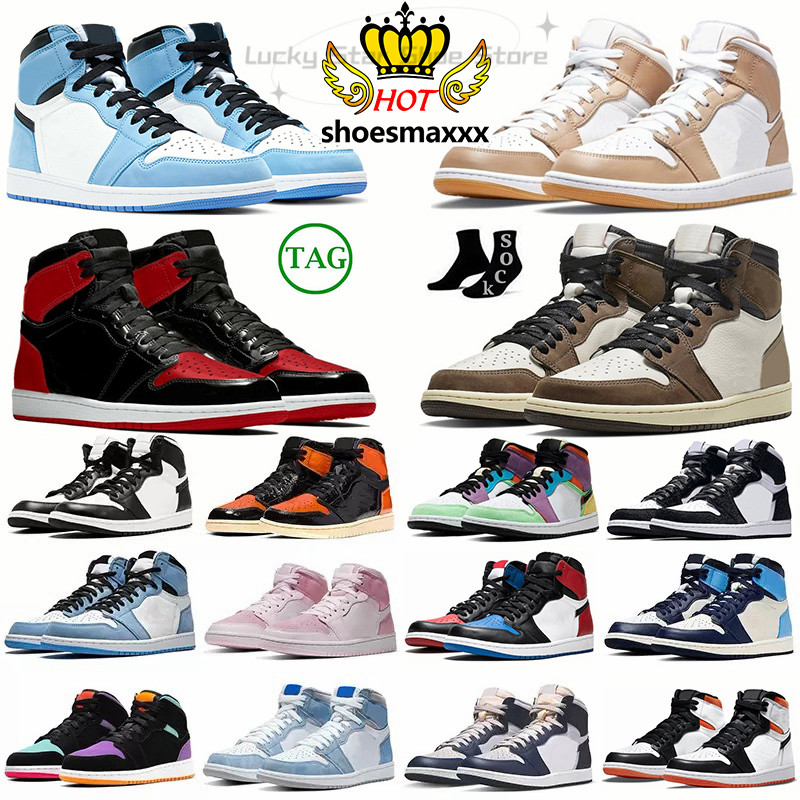 

2022 Jumpman 1 Retro High OG Basketball Shoes 1s Tan Gum Bred Patent University Blue UNC Travis Scotts Candy Obsidian Chicago Hyper Royal Mens women Sneakers Trainers, 44