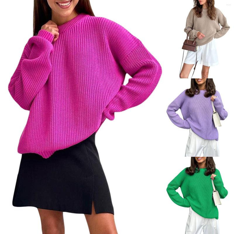 

Women' Sweaters Women Fashion Wild Sweater Solid Color Round Neck Long Sleeve Knitted Pullovers Autumn Winter Warm Loose Casual Jumpers, Green