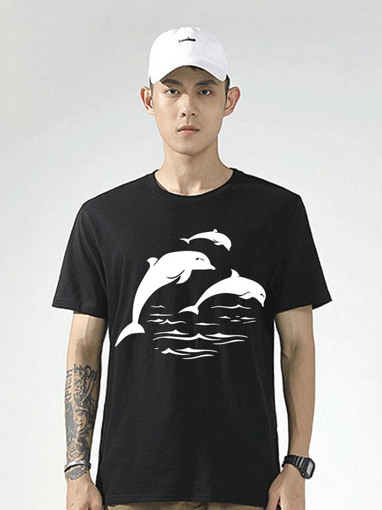 

Men's T Shirts Sea World Dress Up Fashion Dolphin Cotton T-shirt Funny Present Shirt Short Sleeve Oversized Streetwear, Black