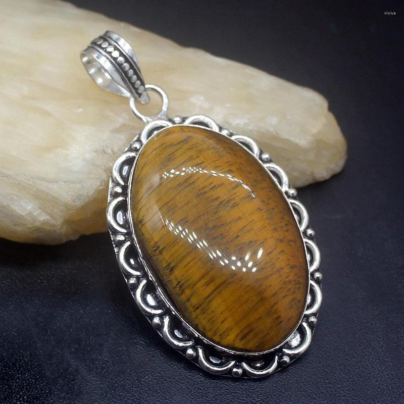 

Pendant Necklaces Gemstonefactory Jewelry Big Promotion 925 Silver Unique Gold Tigers Eye Fashion Women Gifts Necklace 0269