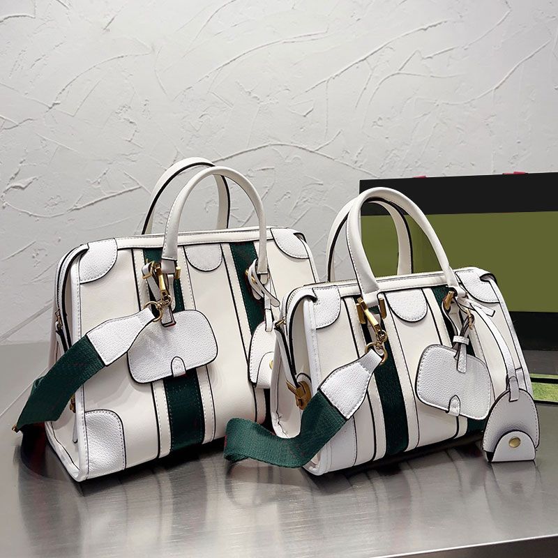 

Designer Luxury Leather Tote Bag Men Women Shoulder Crossbody Purse Pvc Cowhide Duffel Bags Large Capacity Fashion Zipper Removable Stripes Strap Travel Handbag, #2