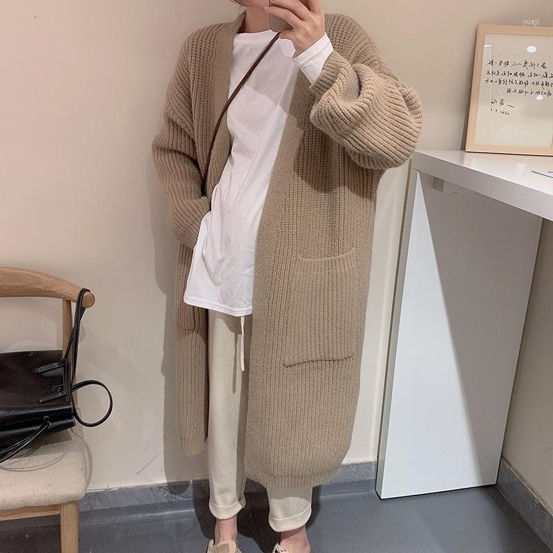 

Women's Knits Cardigans Knit Sweater Women Thick Autumn Winter Y2k E-girl Maxi Loose Soft Coat Long Knitted Pocket Jacket Cardigan, Gray