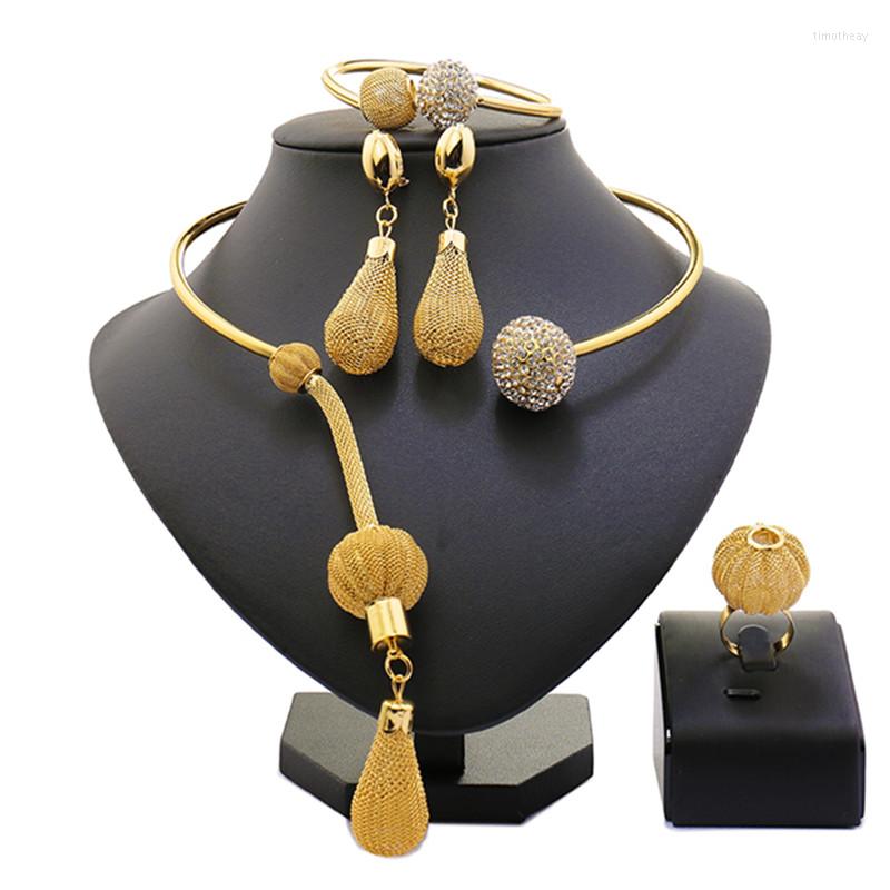 

Necklace Earrings Set Longqu Exquisite Dubai Gold Bridal Jewelry Wholesale 2022 Nigerian Wedding African Woman Costume, Picture shown