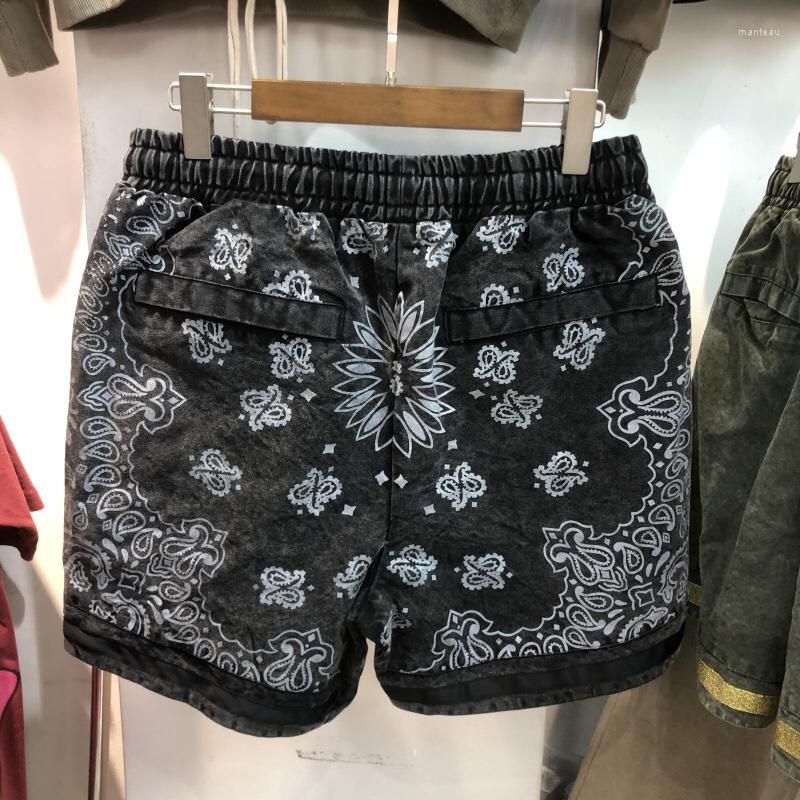 

Men's Shorts Cashew Flower Print ASK ASKYURSELF Drawstring Heavy Wash Distressed Vintage Men Women Breeches
