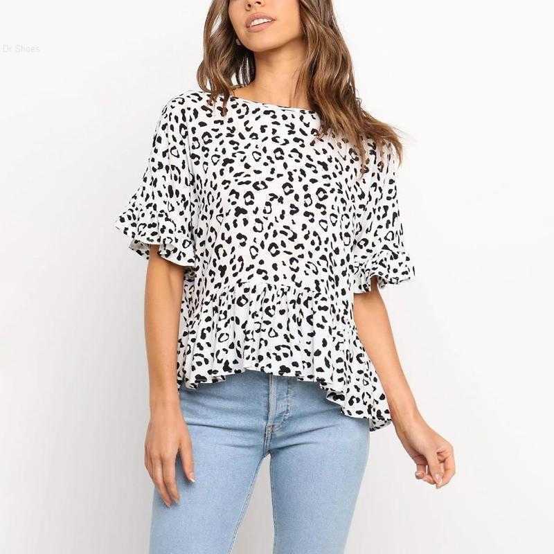 

Leopard Pattern Print Women T Shirt Ruffle Short Sleeve O Neck Loose Tshirt Ladies Fashion Tee Tops Clothes #LR2 Women's T-Shirt