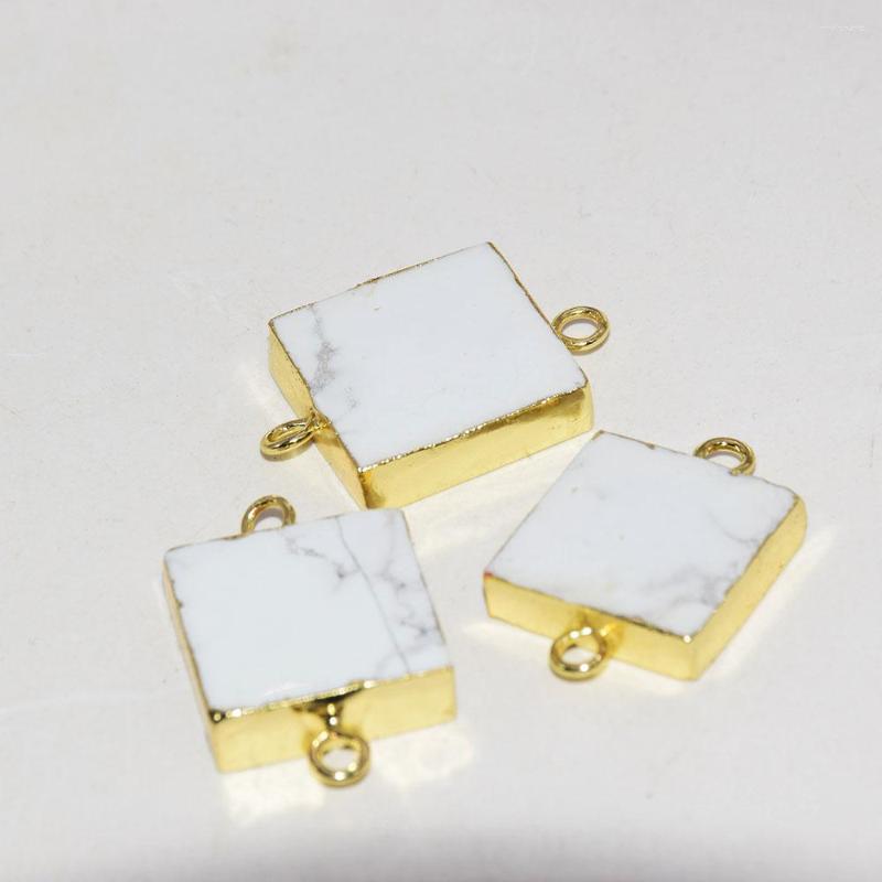

Pendant Necklaces White Howlite Stone Connector For Jewelry Making Natural 2022 Women Square Gold Plating Bezel Vintage Gem Stones 2 Double