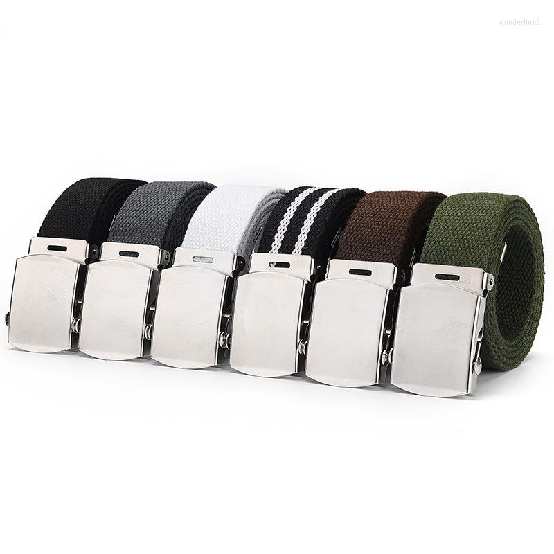 

Belts 110CM Automatic Slider Buckle Canvas Webbing Belt Men /Women High Quality Outdoor Travel Waist Military Tactical Strap, Green