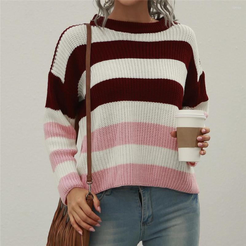 

Women' Sweaters Women Autumn Winter Fashion Casual Colorful Striped Round Neck Long Sleeve Loose Pullover Knitwear Regular Size Tops, Picture shown