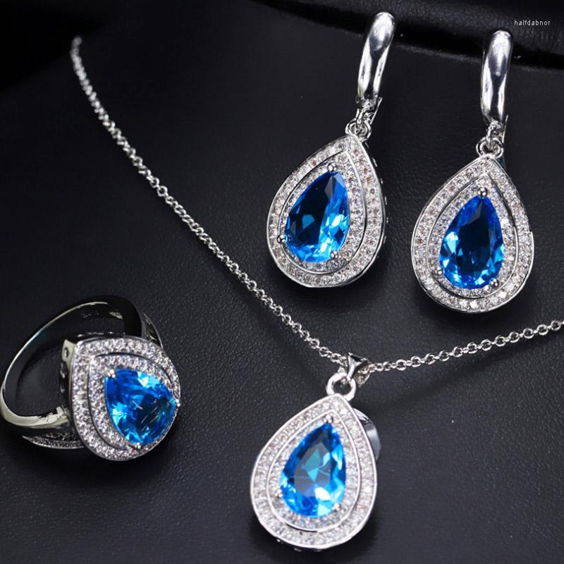 

Necklace Earrings Set Zlxgirl Cubic Zircon Women's Bridal Metal Copper Pendant With Earring Accessory, Picture shown