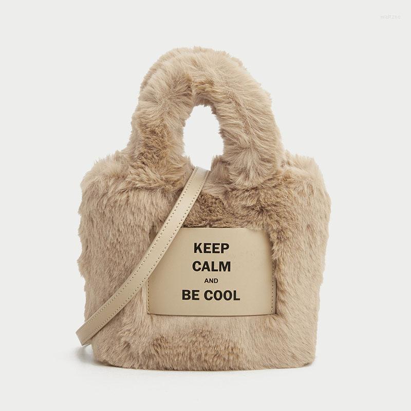

Evening Bags 2022 Winter Women'S Bag Fashion Plush Bucket High-Quality Faux Fur Ins Texture Shoulder, Ivory