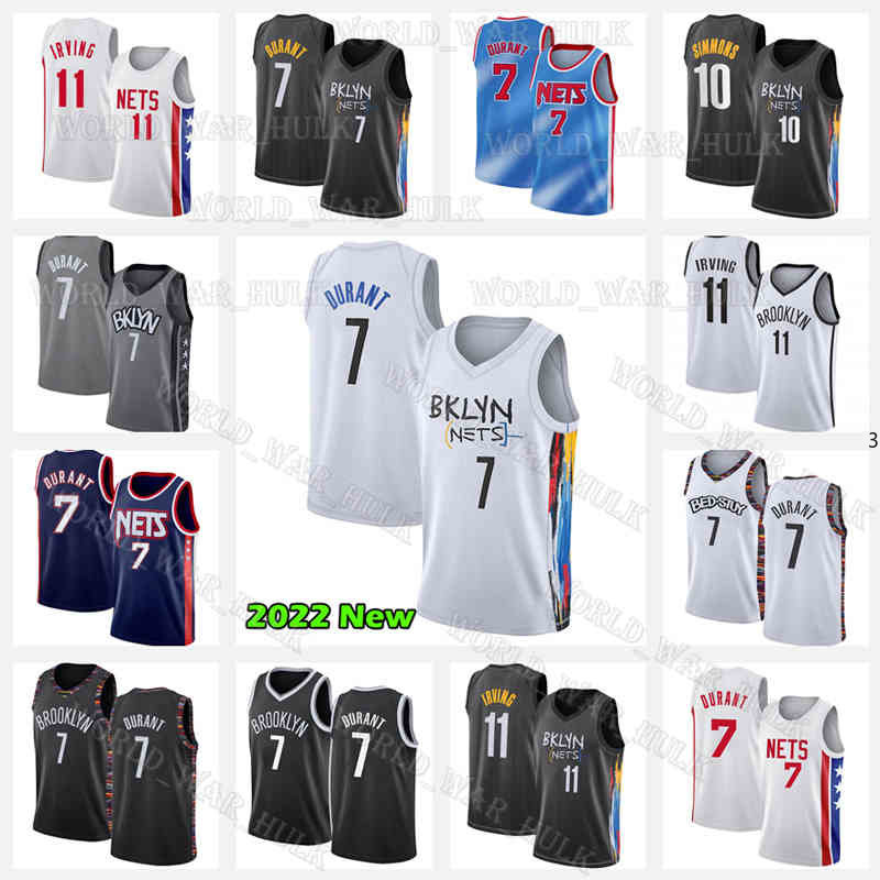 

2022 2023 Kevin Durant Basketball Jersey 11 7 Kyrie Irving 72 Biggie Ben Simmons Jerseys 22 23 City Black Season 10 Breathable Men White Brooklyn Nets Blue