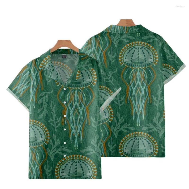 

Men' Casual Shirts Cartoon Jellyfish Printed Hawaiian Beach Blouses Cuban Collar Short Sleeve Summer Camicias Streetwear Harajuku, Style 1