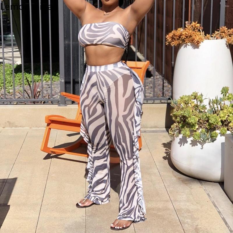 

Women' Two Piece Pants Meren Verado 2022 Summer Women 2 Sets Street Sexy Print Sleeveless Tops Mesh Long Including Underwear, White