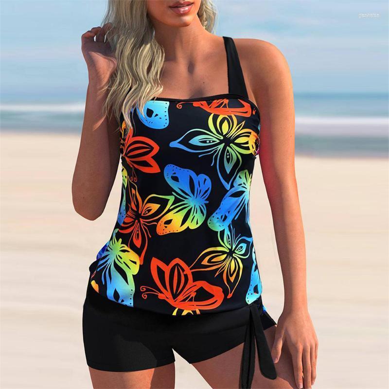 

Women' Swimwear Women' Butterfly Print Tankini Set 2022 Plus Size Swimsuit For Women High Waist Two Pieces Female Beachwear Bathing, Black