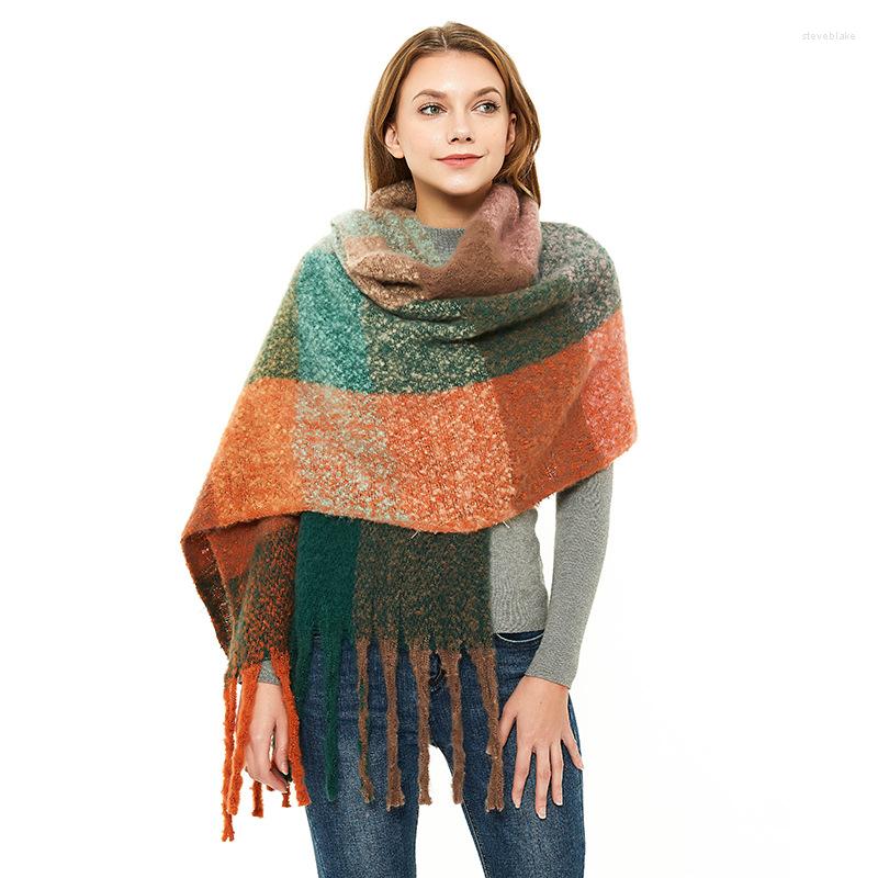 

Scarves Women Cashmere Scarf Autumn Winter Colorful Large Plaid Weave Outdoor Shawl Long Tassel Student Fashion Neckerchief